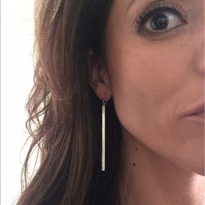 Silver rectangle dangle earrings
